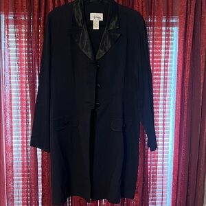 Black Long Blazer with Satin Collar